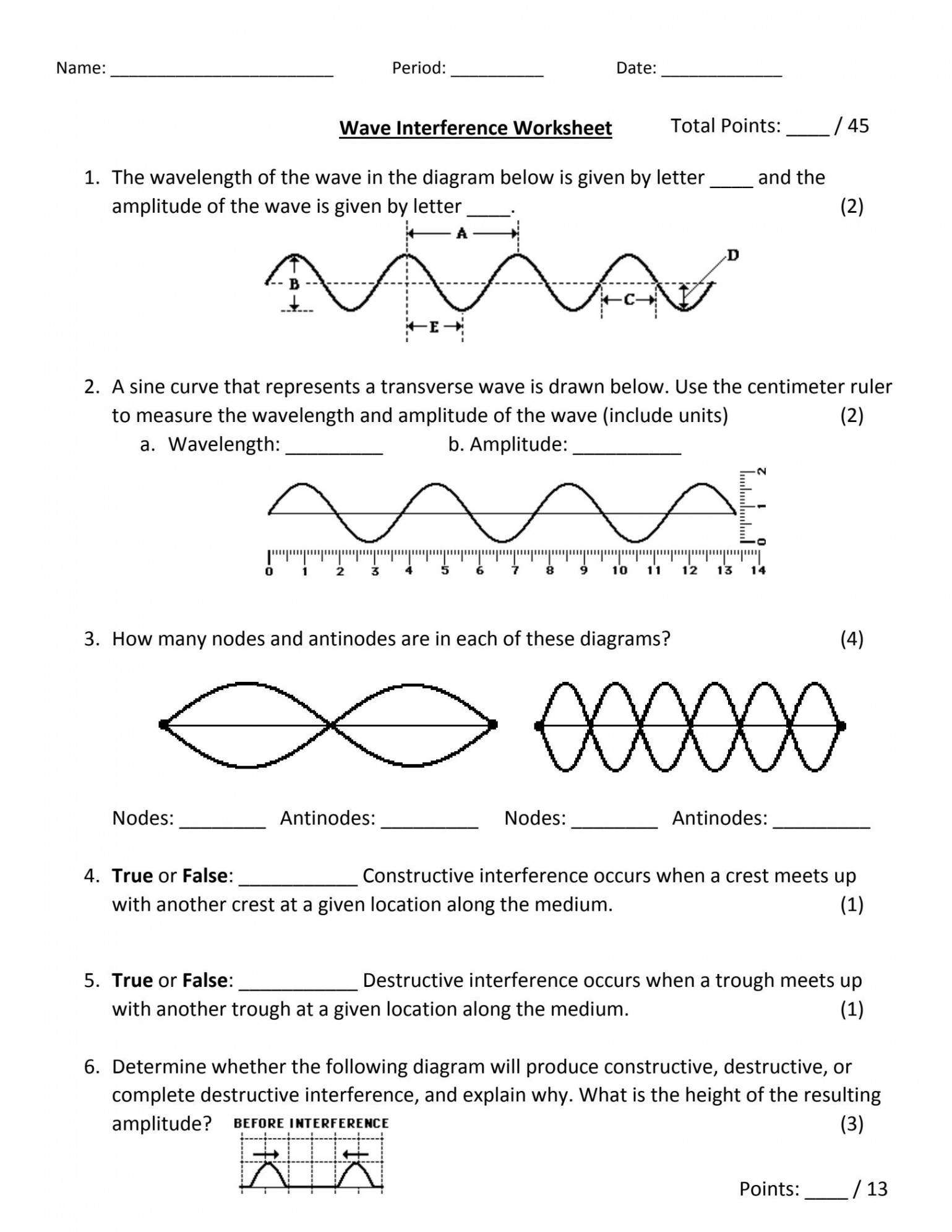 SOLUTION: wave interference worksheet - Studypool