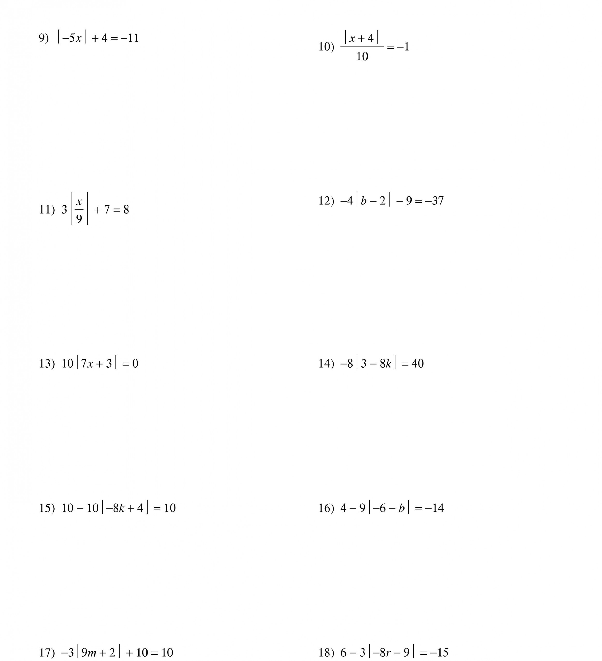 Solving Absolute Value Equations Worksheet  Word problem