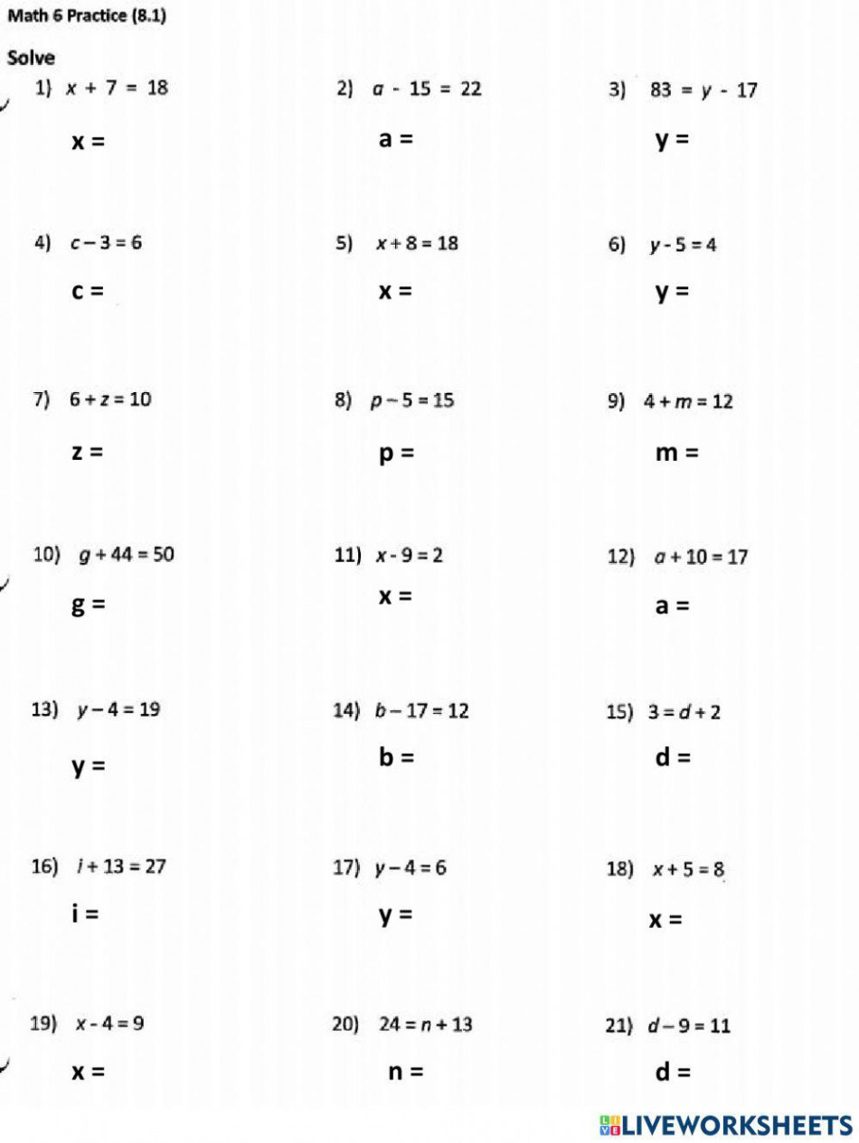 Solving Equations online worksheet  Live Worksheets