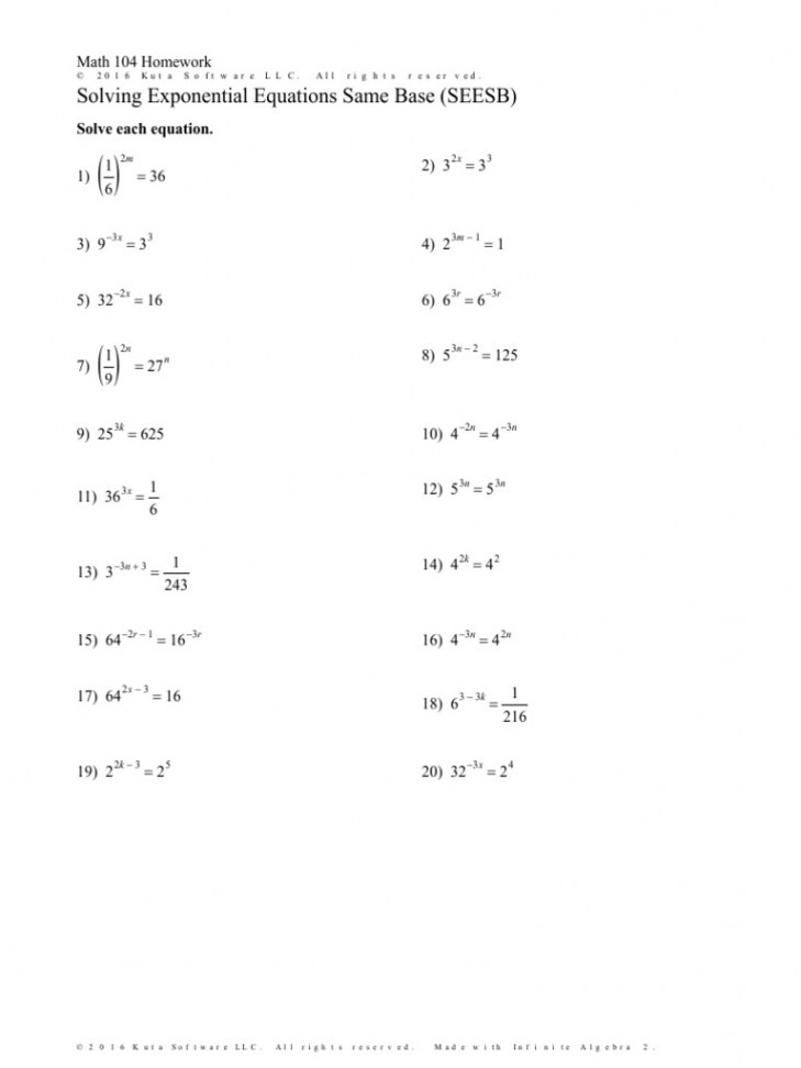 Solving Exponential Equations Same Base (SEESB) : Solve Each