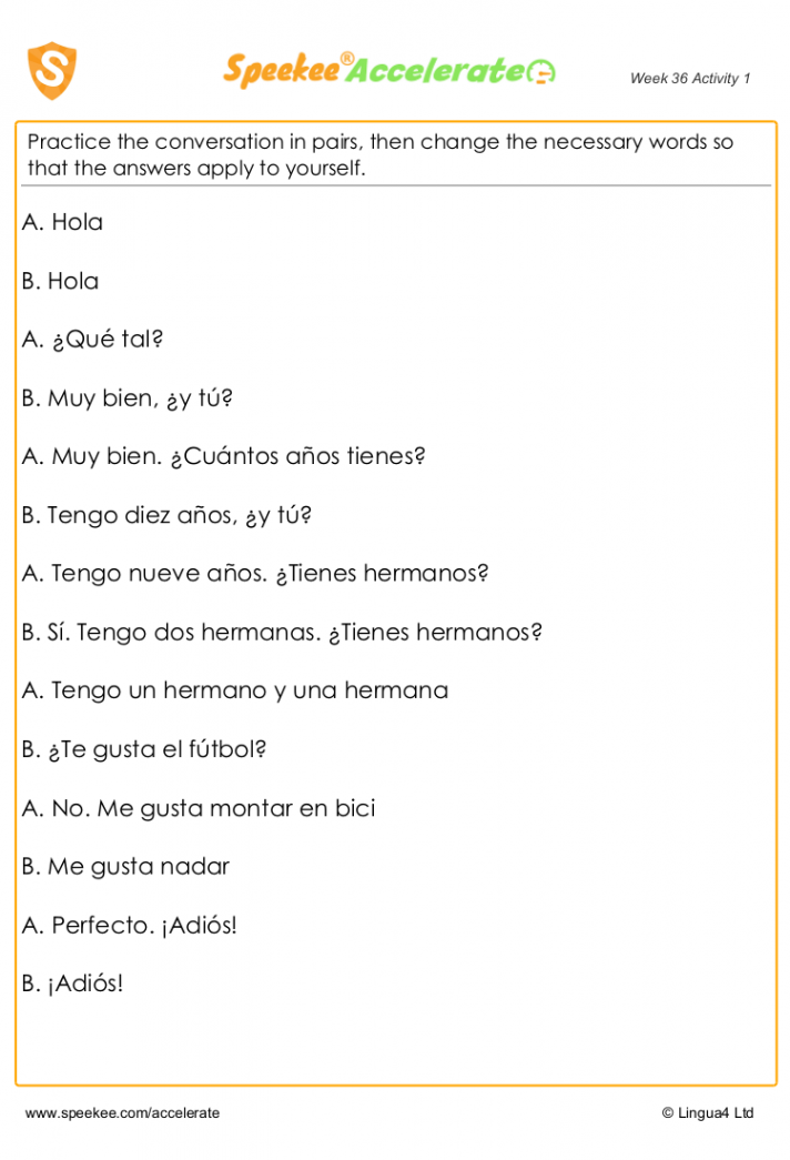 Spanish conversation worksheet  Basic spanish words, Spanish