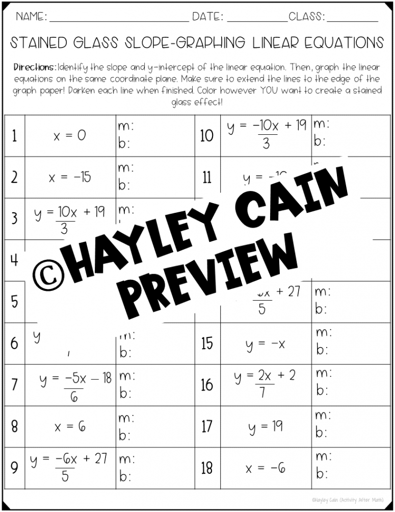 Stained Glass Slope Graphing Linear Equations Slope Intercept Form