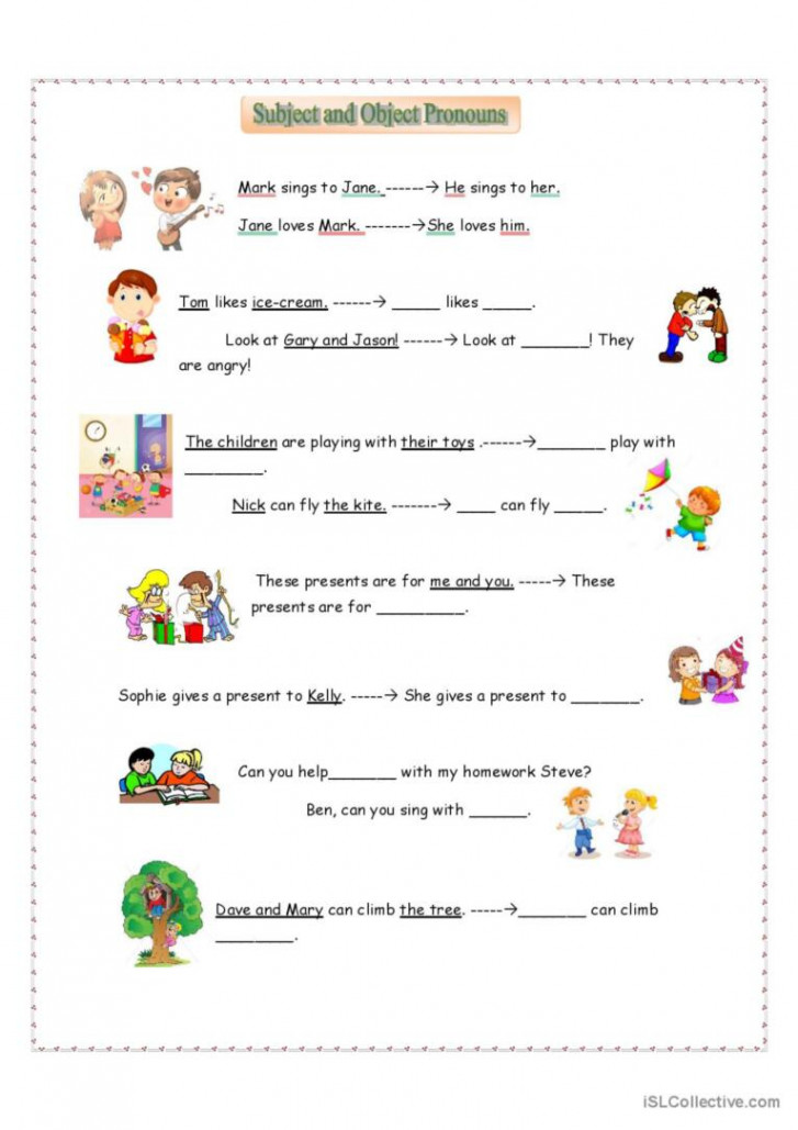 Subject and object pronouns: English ESL worksheets pdf & doc