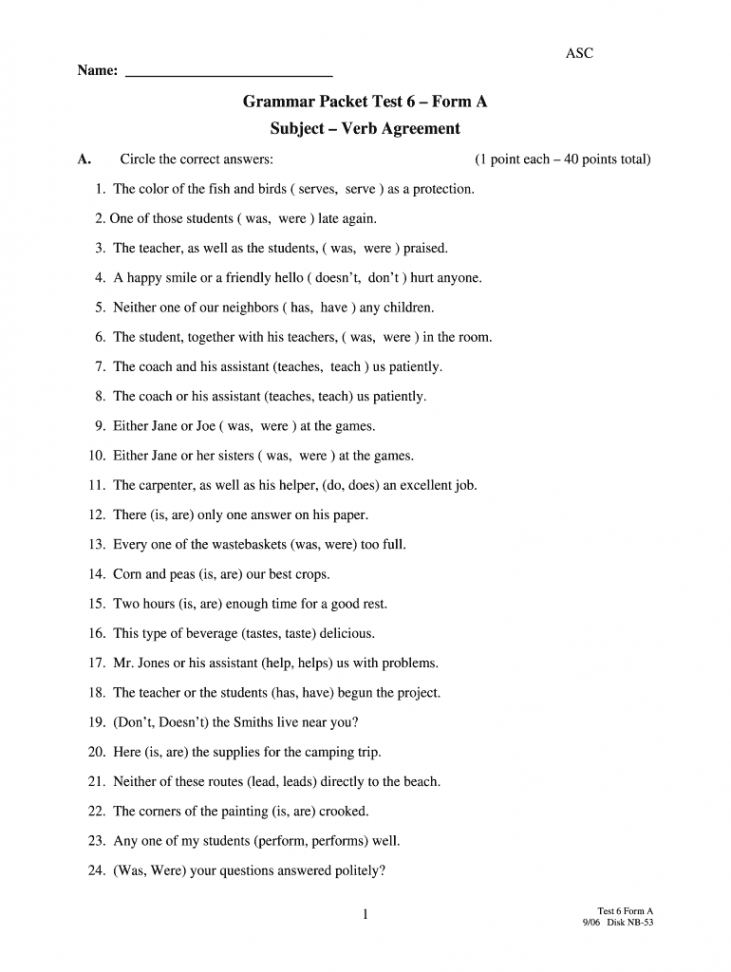 Subject Verb Agreement Exercise  escapeauthority