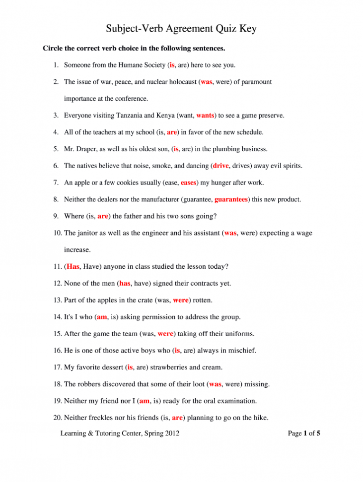 Subject Verb Agreement Worksheet With Answers Pdf - Fill Online