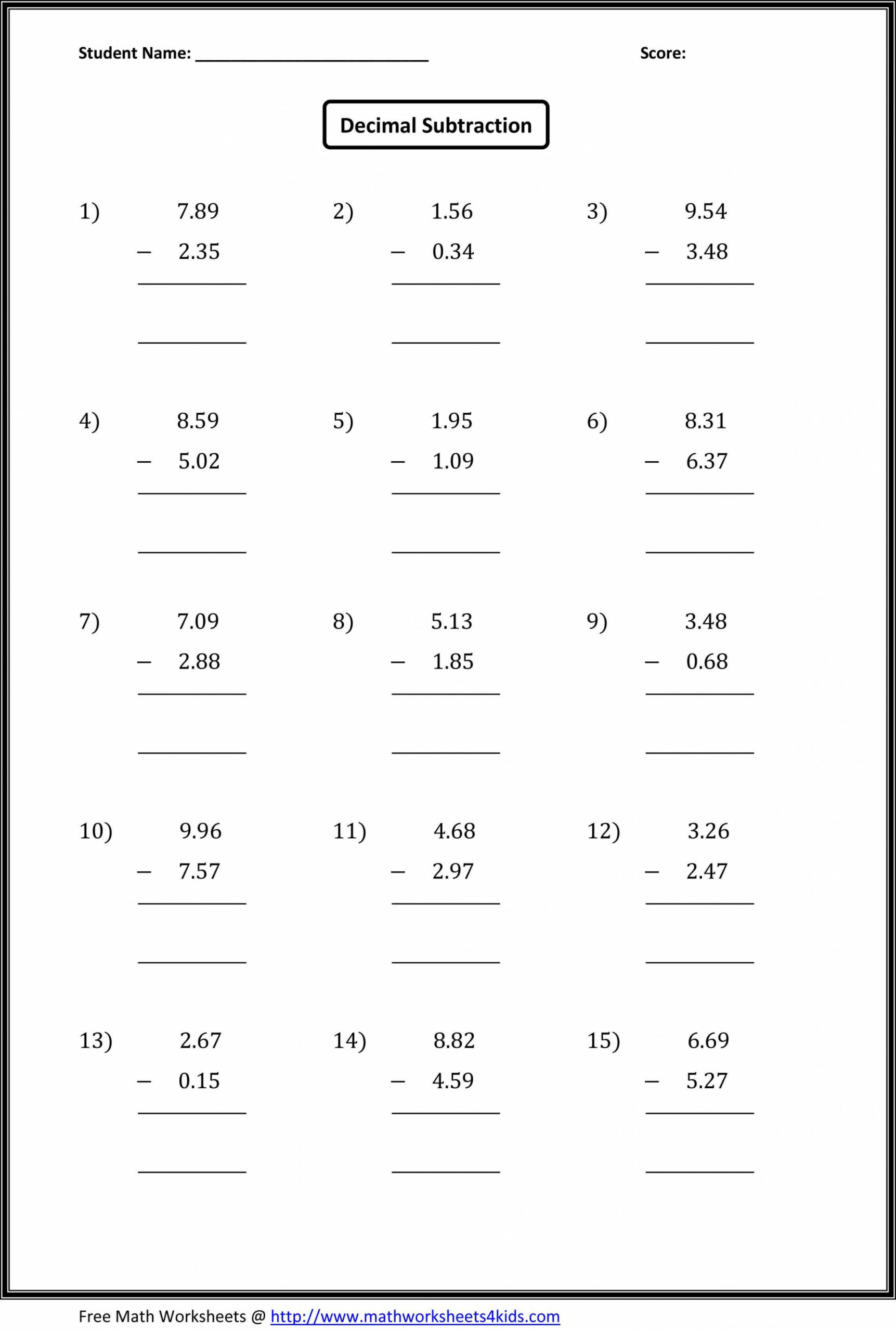 Subtracting Decimals Worksheets  Decimals worksheets, Grade