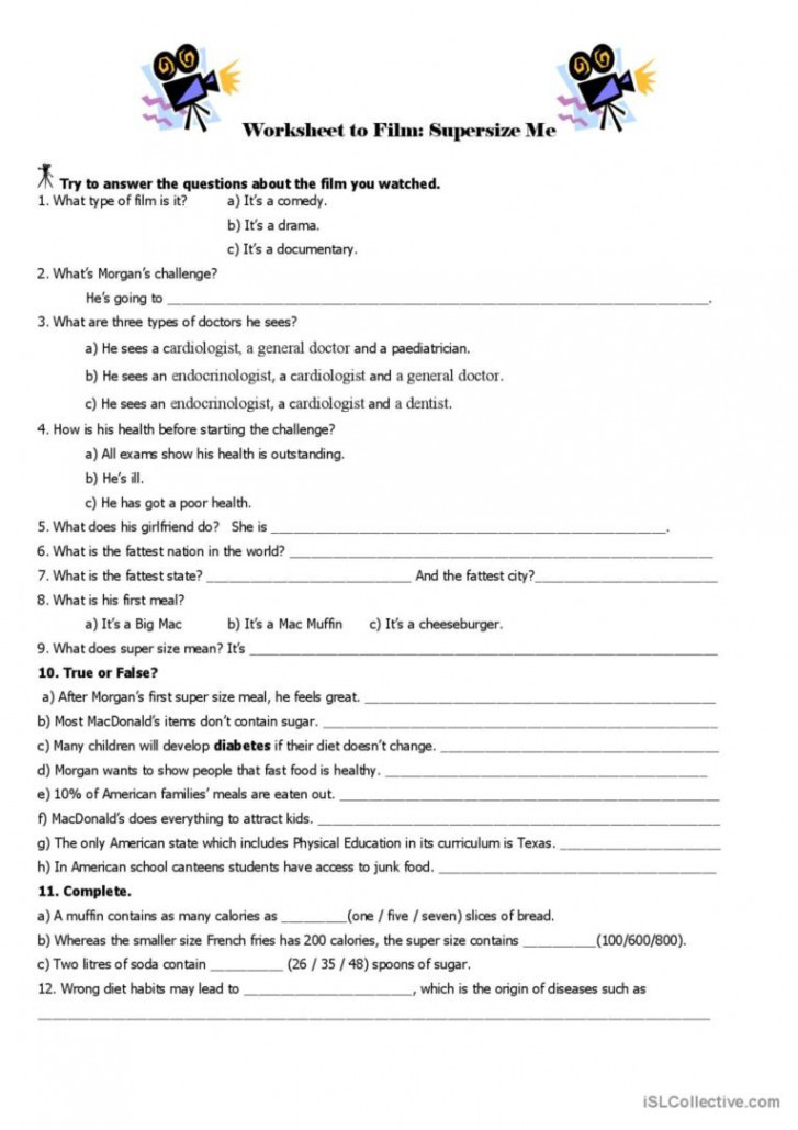 Supersize Me: worksheet to film vid: English ESL worksheets pdf & doc