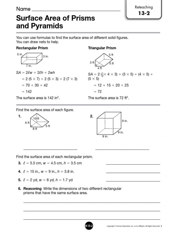 - Surface Area of Prisms and Pyramids Worksheet PDF  PDF