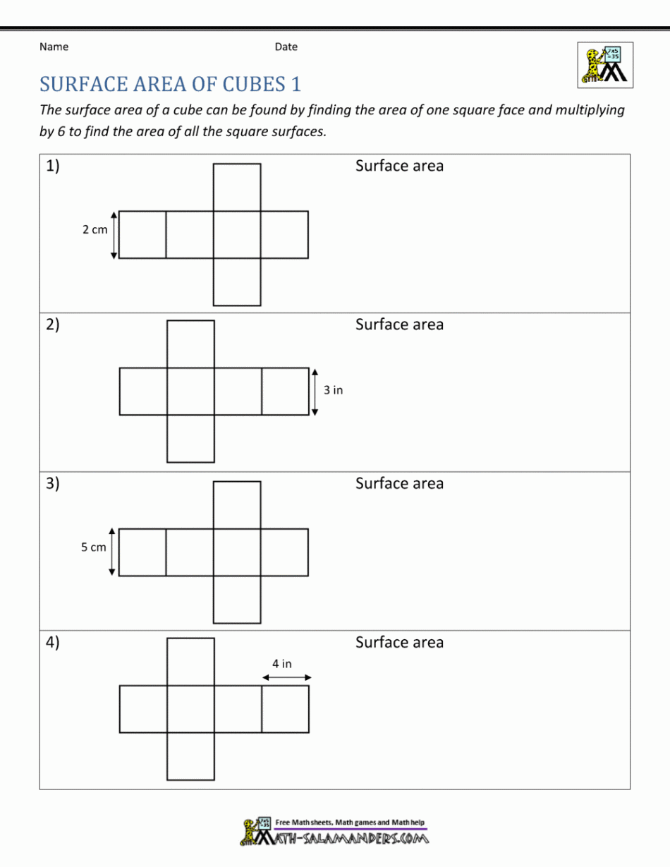 Surface Area Worksheet th Grade