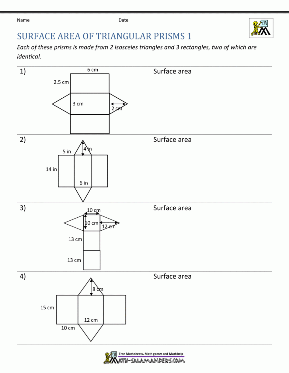 Surface Area Worksheet th Grade