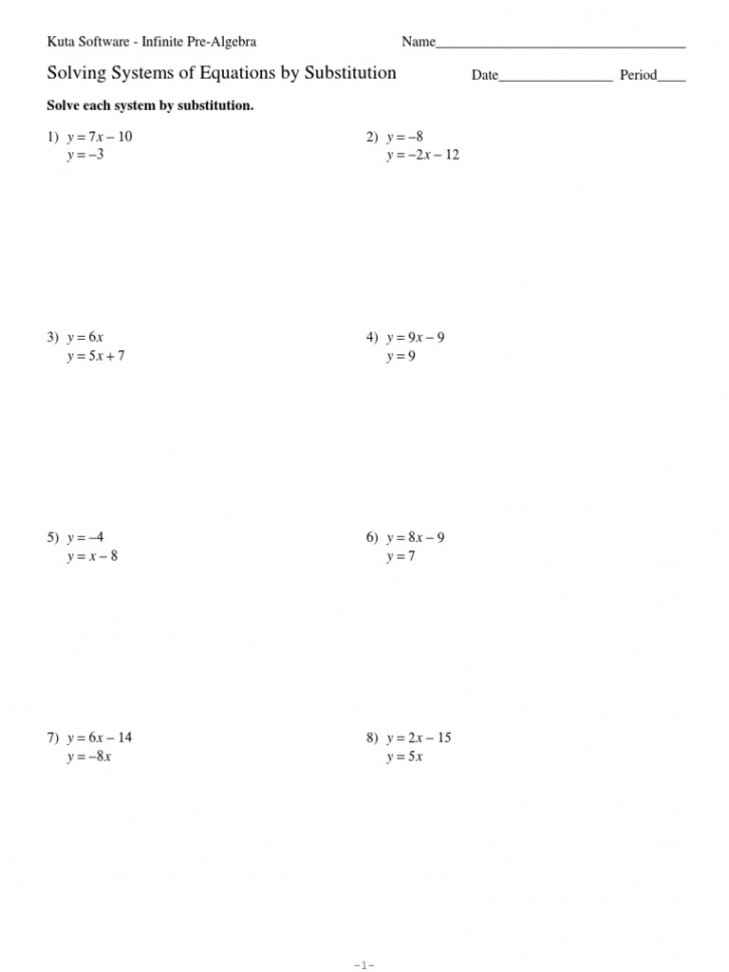 Systems of Equations by Substitution  PDF  Equations