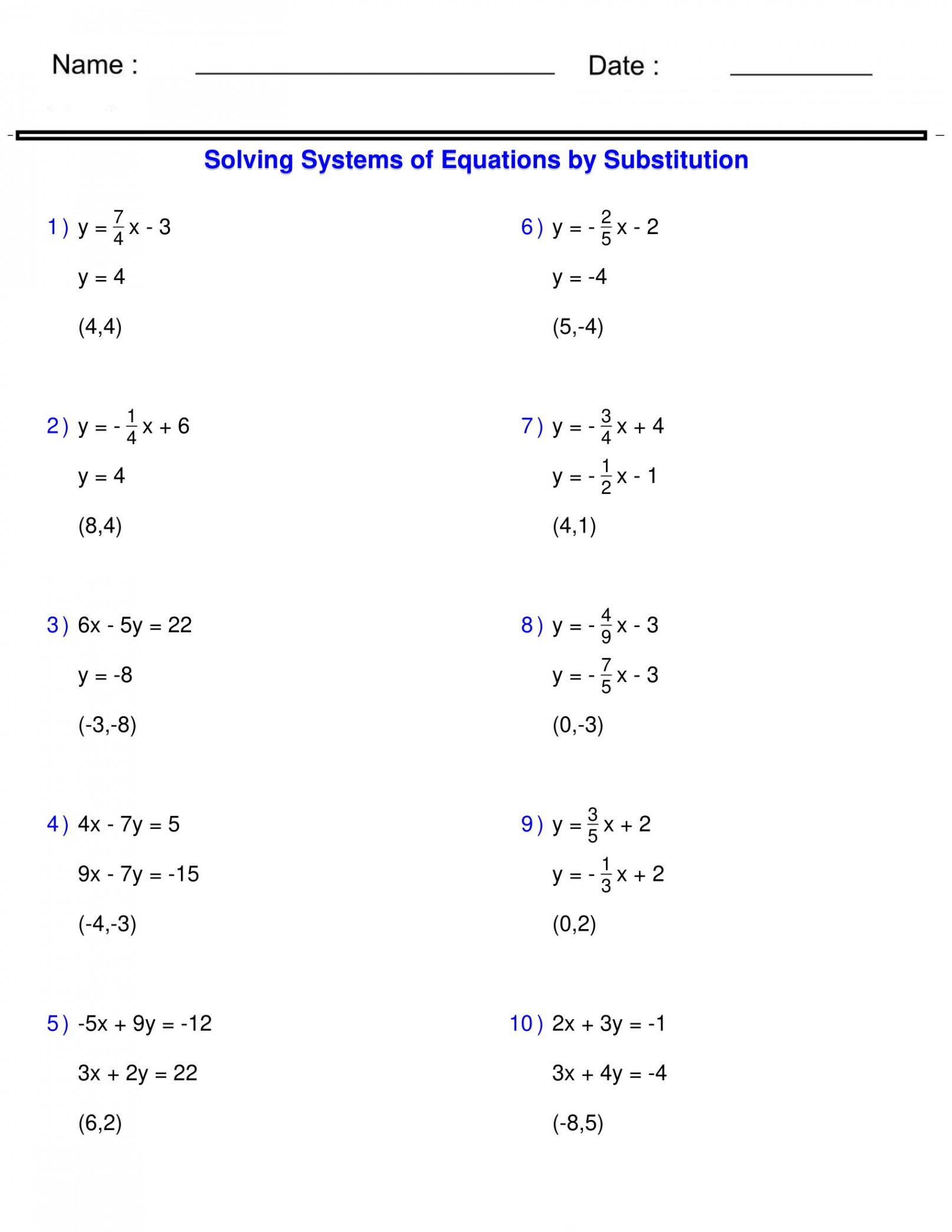 Systems of Equations - Solving Two Variable Systems of Equations by  Substitution