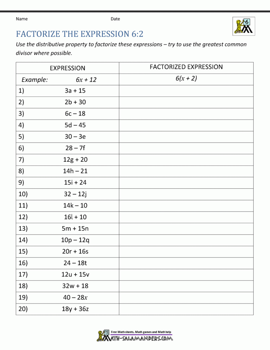 th Grade Distributive Property Worksheets