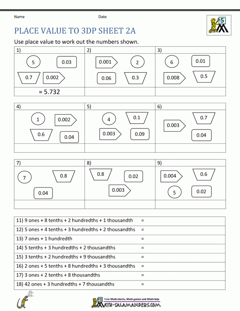 th Grade Place Value Worksheets