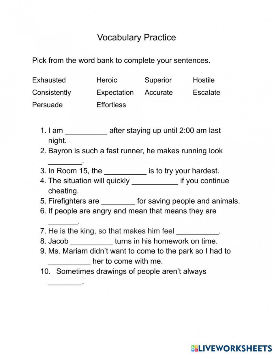 th Grade Vocabulary Practice worksheet  Live Worksheets