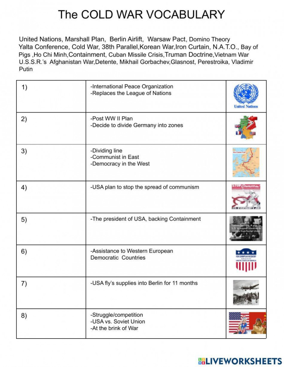 The Cold War Vocabulary worksheet  Live Worksheets