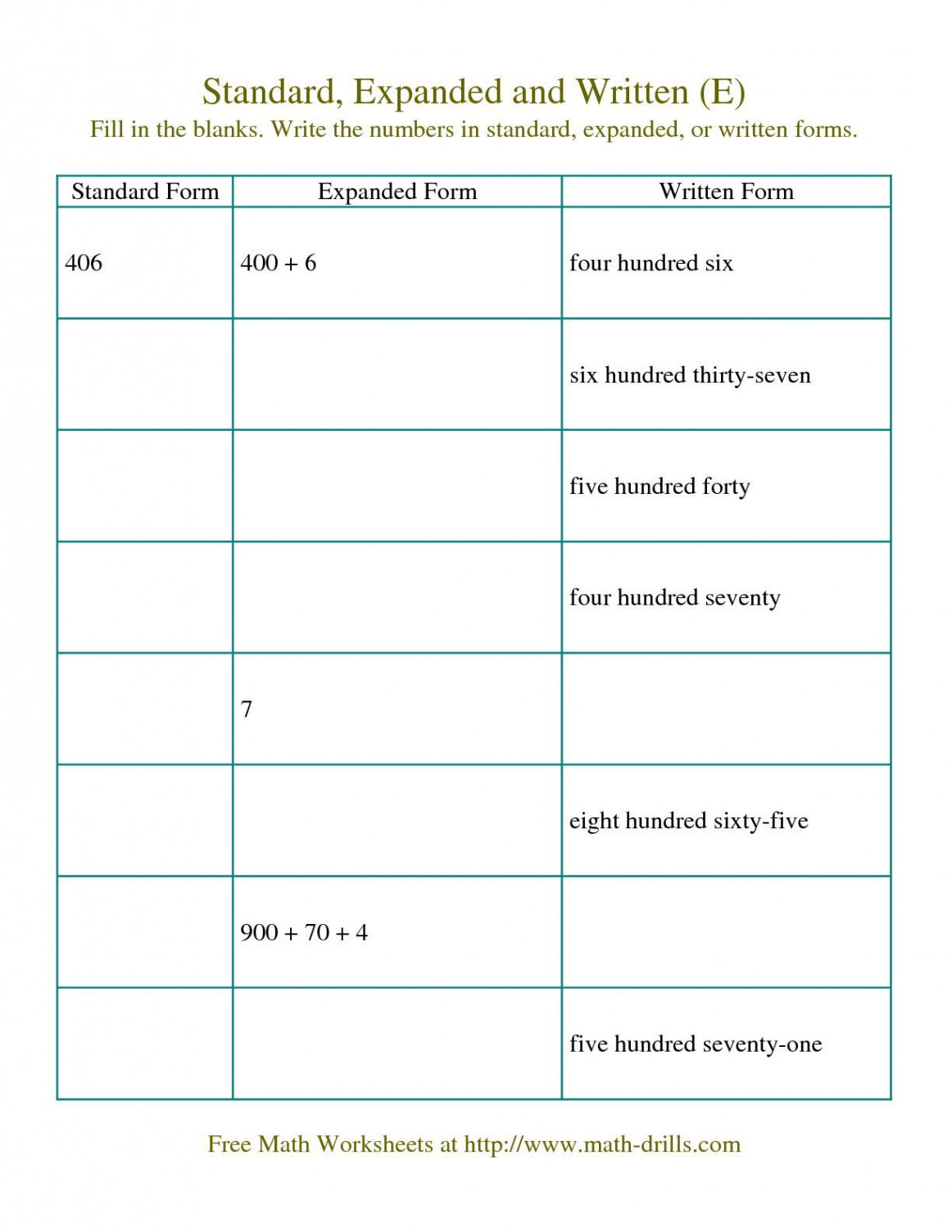 The Converting Between Standard, Expanded and Written Forms to