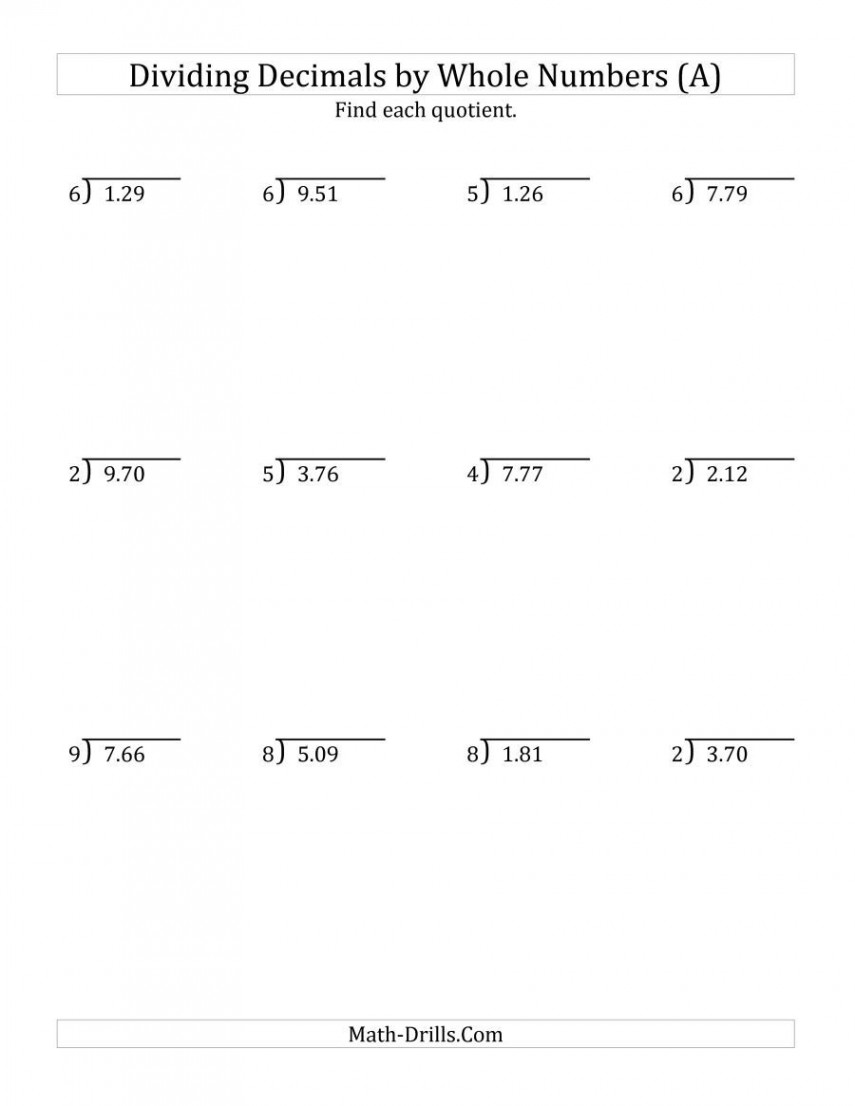 The Dividing Hundredths by a Whole Number (A) Math Worksheet from