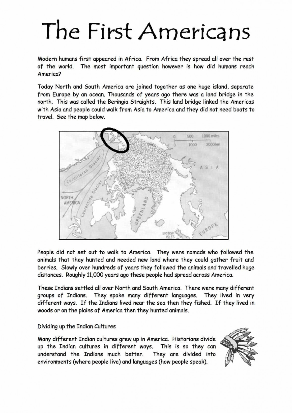 The First Americans (SEN) Worksheet - Free PDF Download