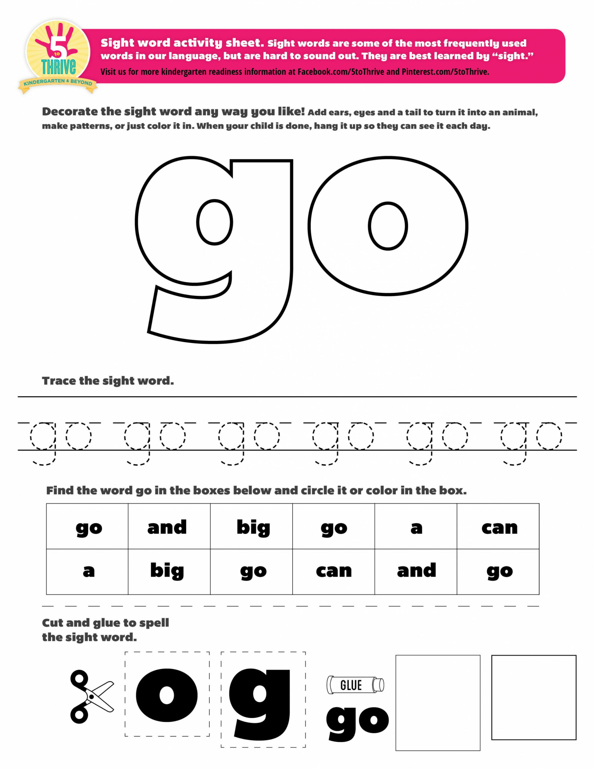 The sight word this week is "go"