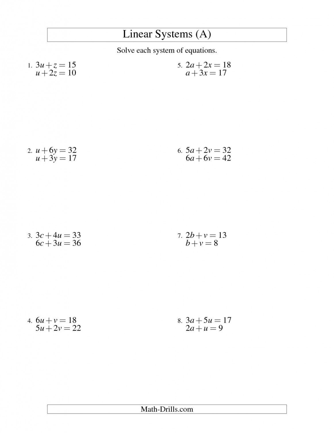 The Systems of Linear Equations -- Two Variables (A) math