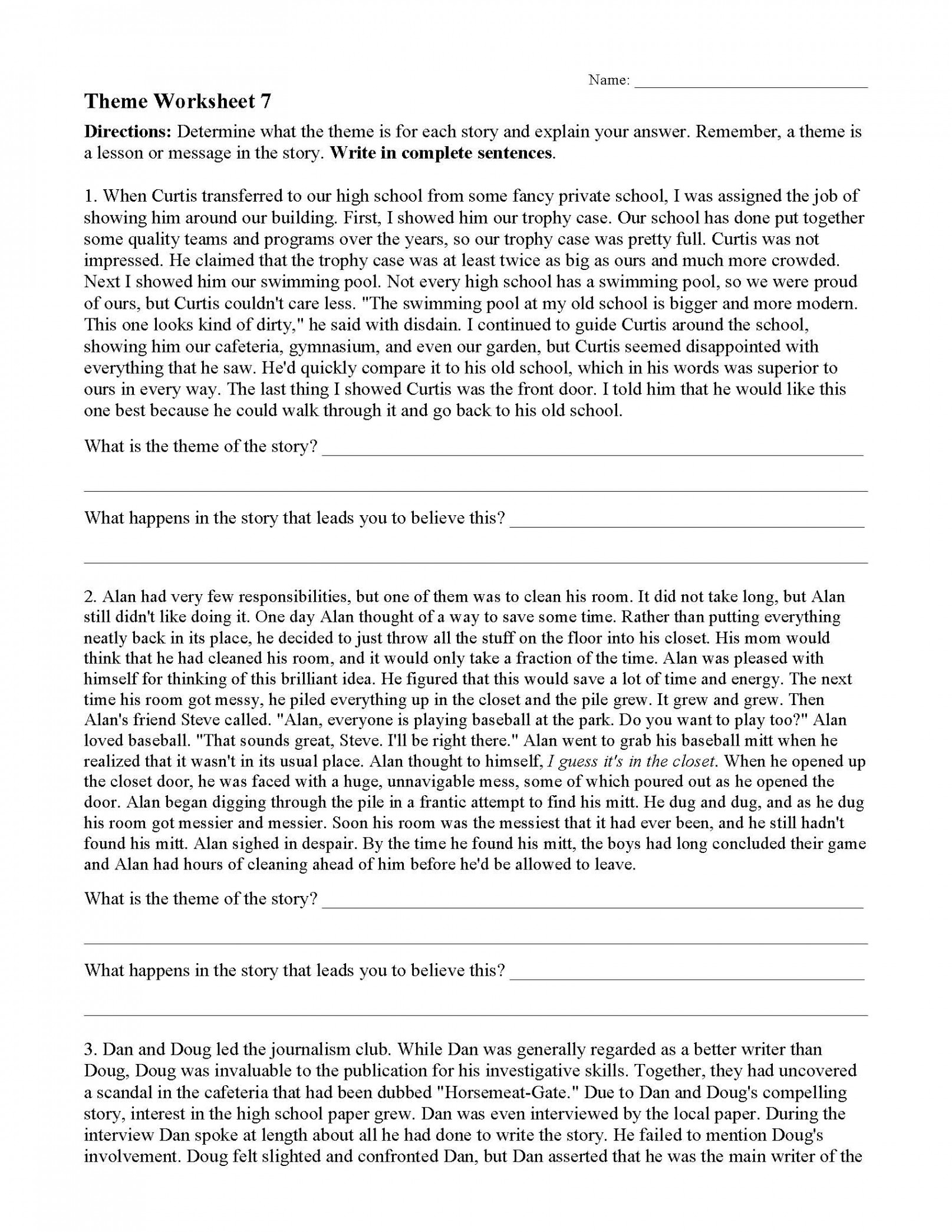 Theme Worksheets  Ereading Worksheets