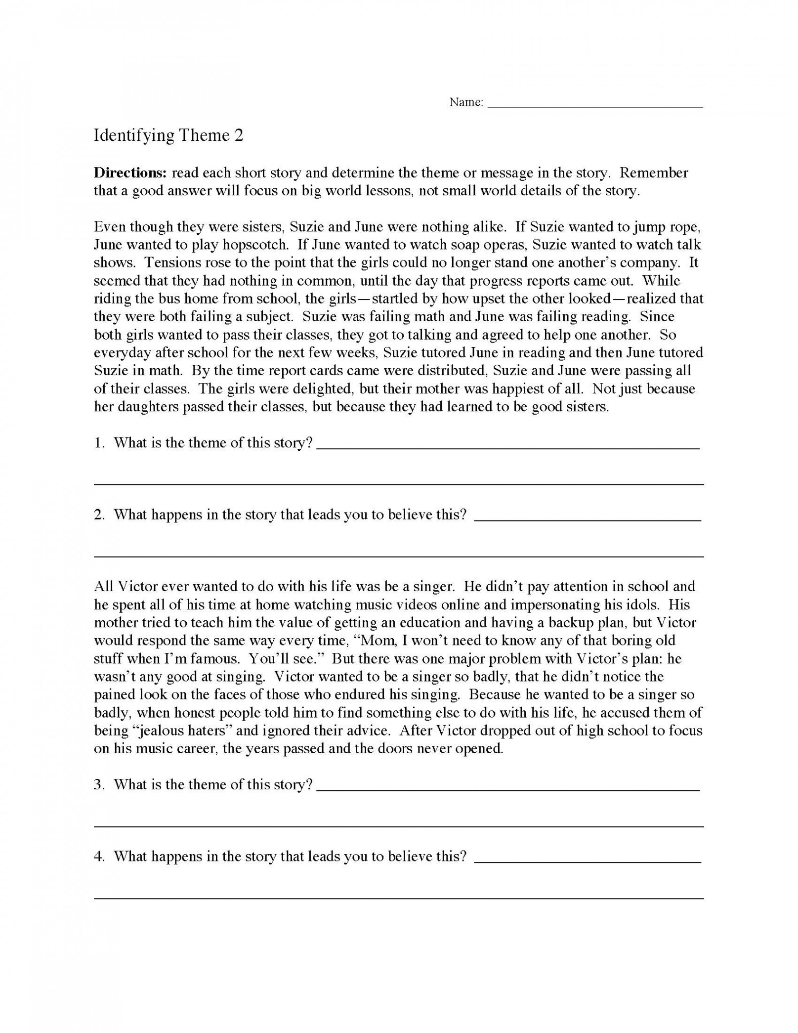 Theme Worksheets  Ereading Worksheets