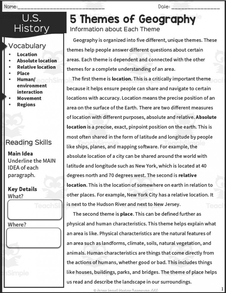 Themes of Geography Reading Packet by Teach Simple