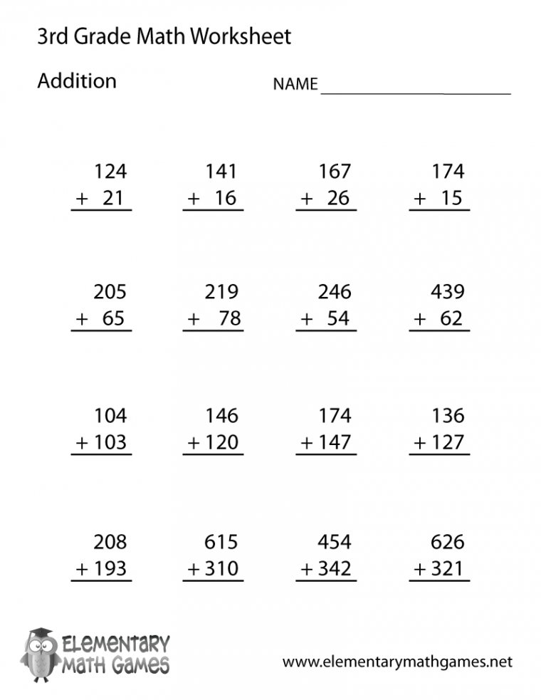 Third Grade Addition Worksheet  nd grade math worksheets, nd