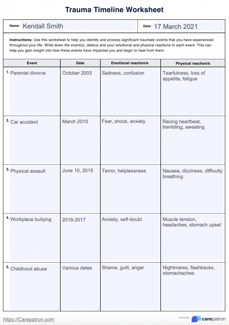 Trauma Timeline Worksheet & Example  Free PDF Download