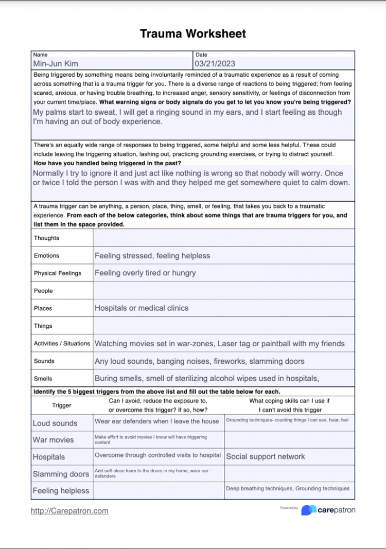 Trauma Worksheet & Example  Free PDF Download