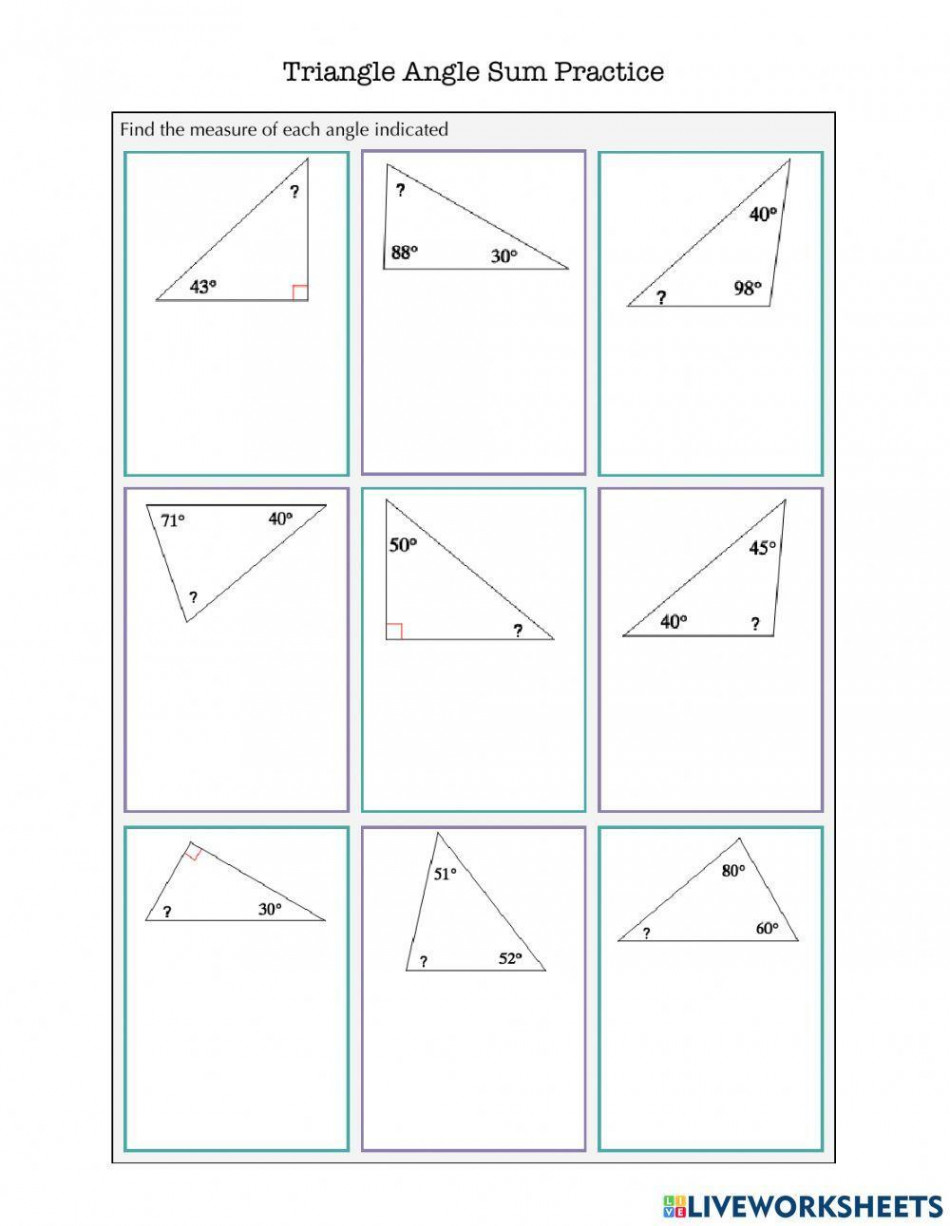 Triangle Angle Sum Practice worksheet  Live Worksheets