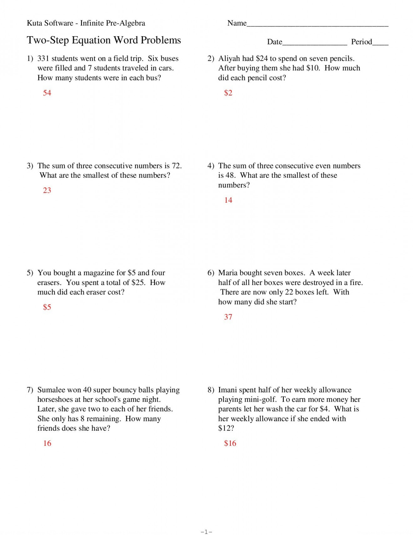 Two-Step Word Problems - Kuta Software LLC Pages - - Flip PDF