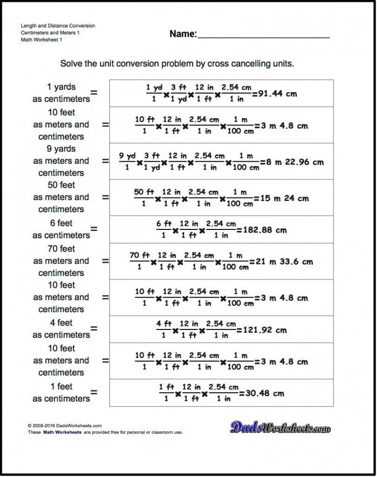 Unit conversion worksheets for converting customary lengths to