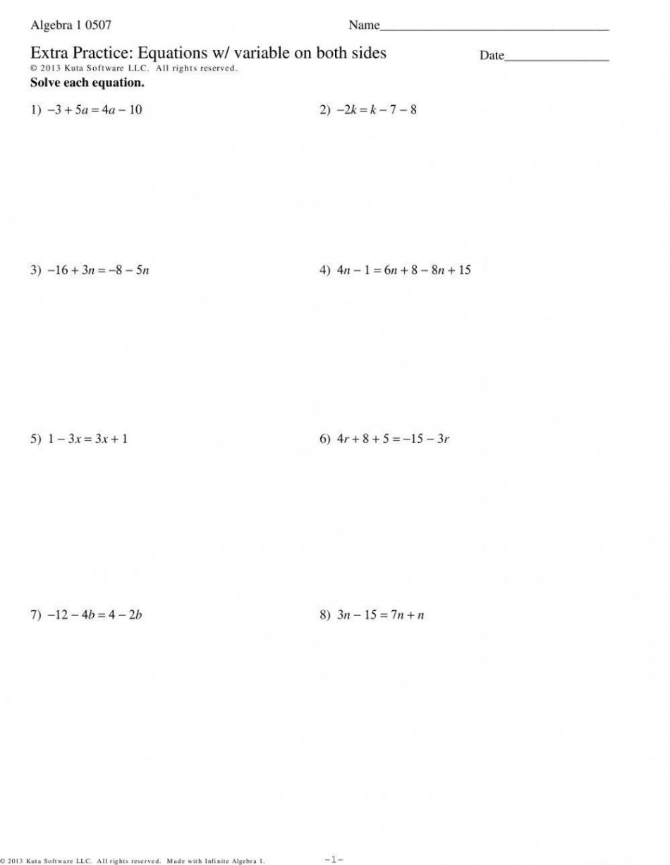 Variable on Both Sides - Equations worksheet  Live Worksheets