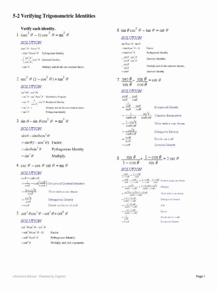 Verify Trig Identities Worksheet New Worksheet Verifying