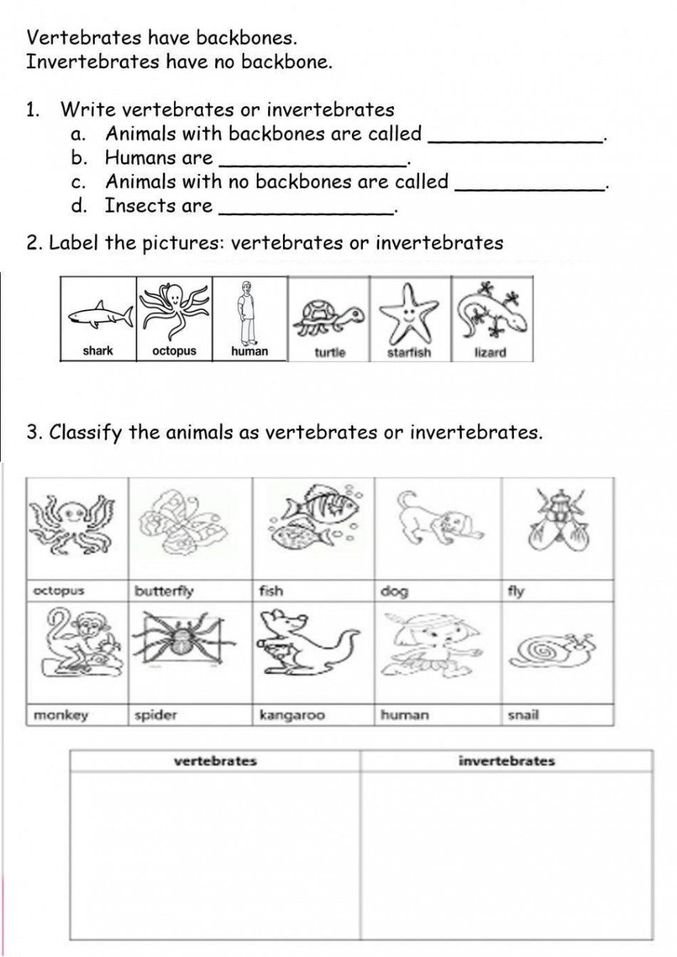 Vertebrates and Invertebrates online worksheet for nd  Live