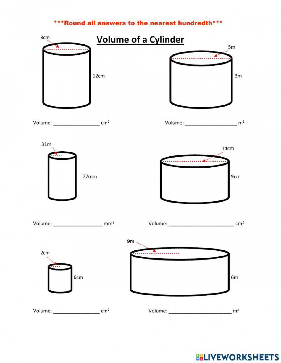 Volume of a cylinder worksheet  Live Worksheets