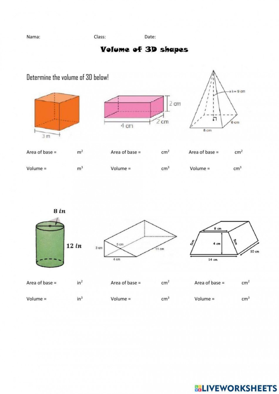 Volume of D Shapes interactive worksheet  Live Worksheets