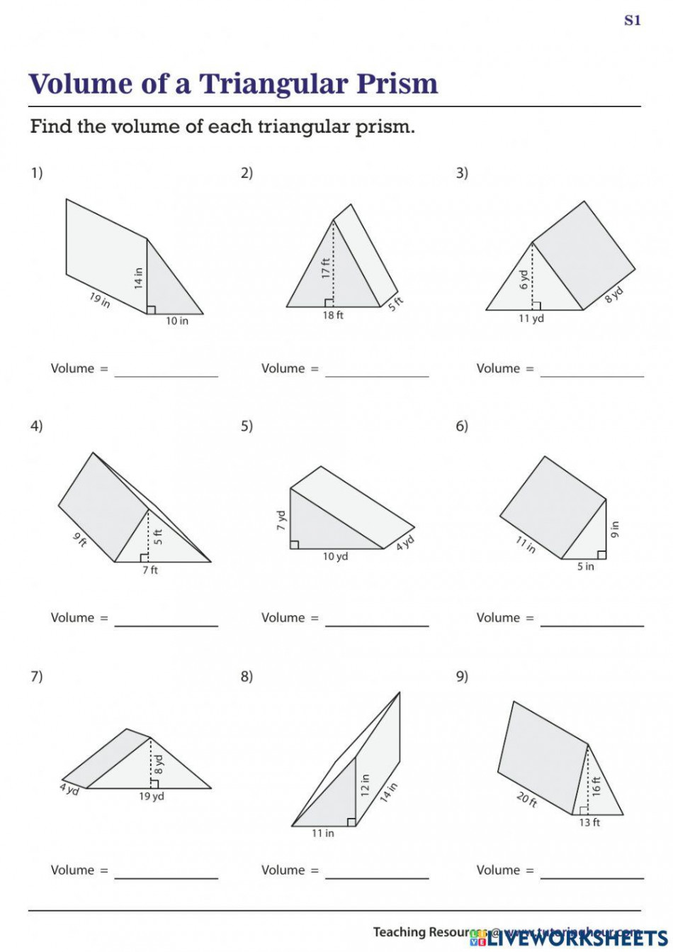 Volume Triangular Prisms worksheet  Live Worksheets