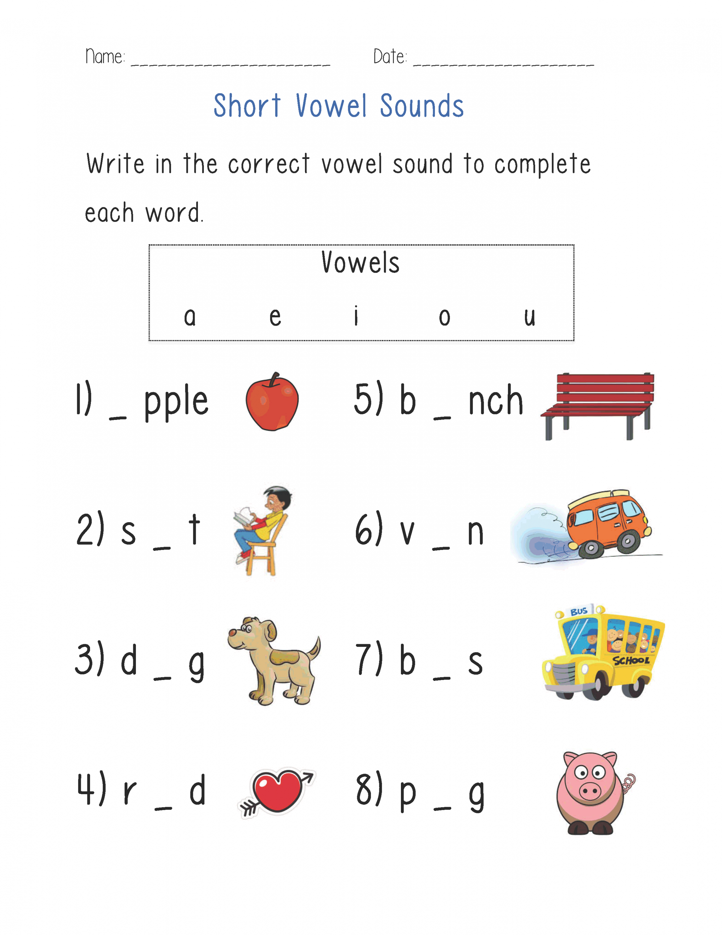 Vowels Worksheets  Short Vowel Sounds Worksheet