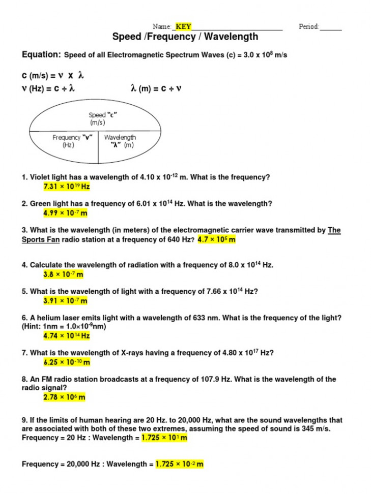 Wavelength Frequency and Enegy Problems KEY PDF  PDF  Frequency