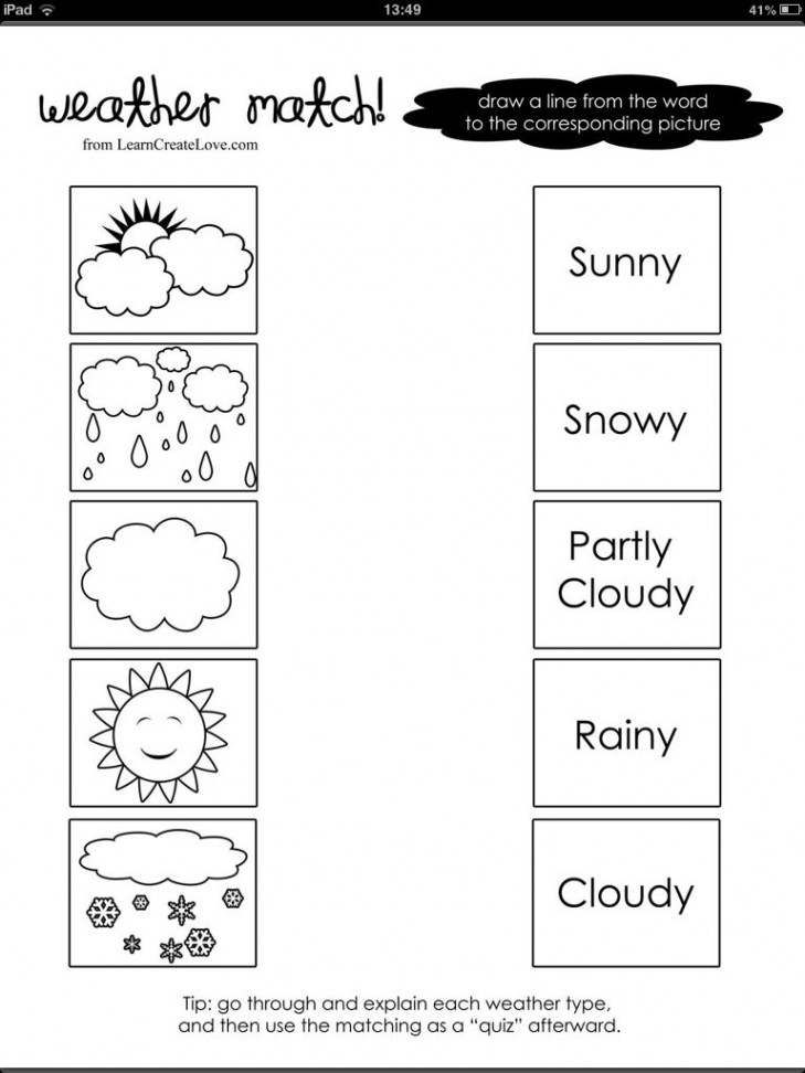 Weather word and picture match  Weather worksheets, Preschool