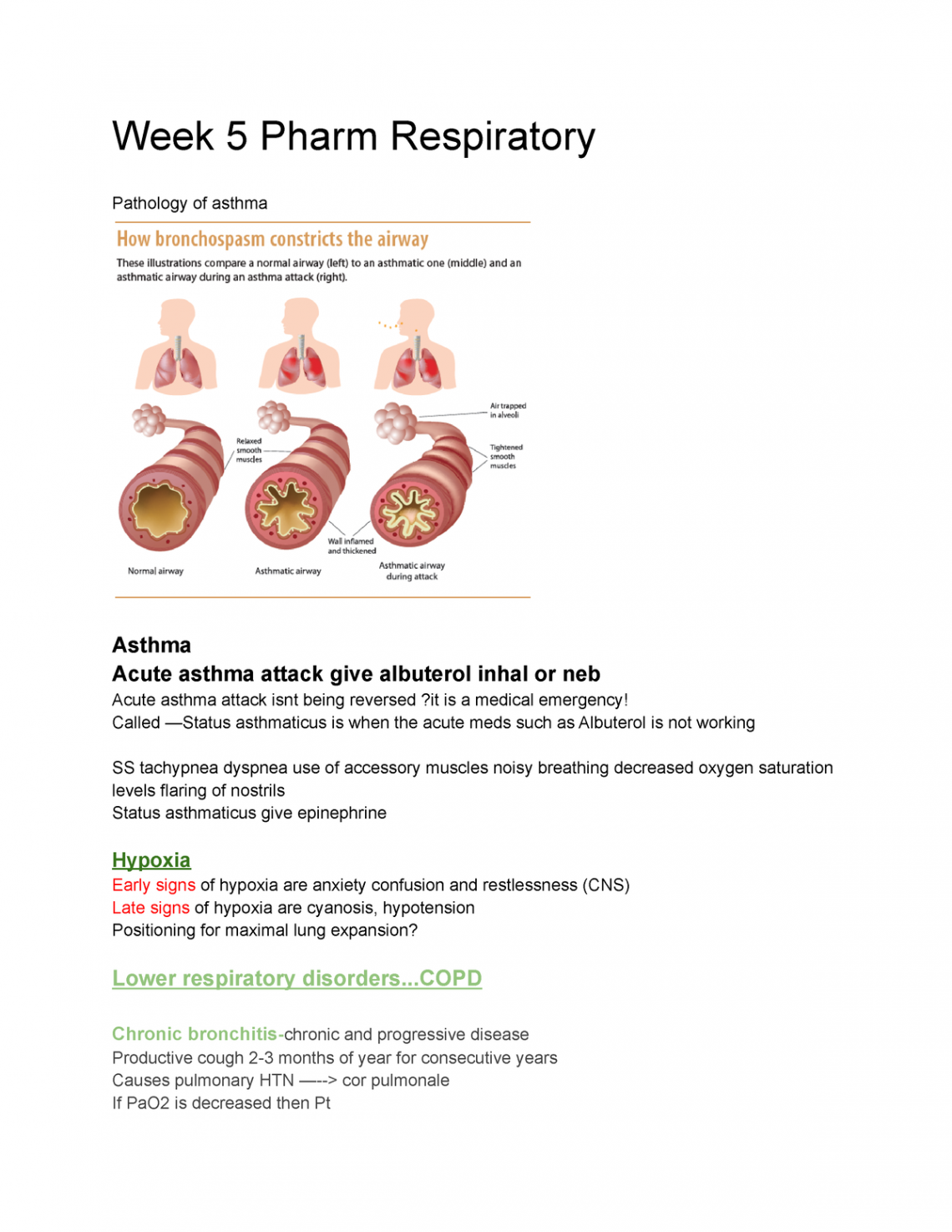 Week  Pharm Notes - Week  Pharm Respiratory Pathology of asthma