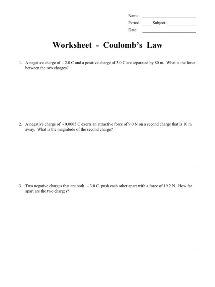 Worksheet - Coulomb