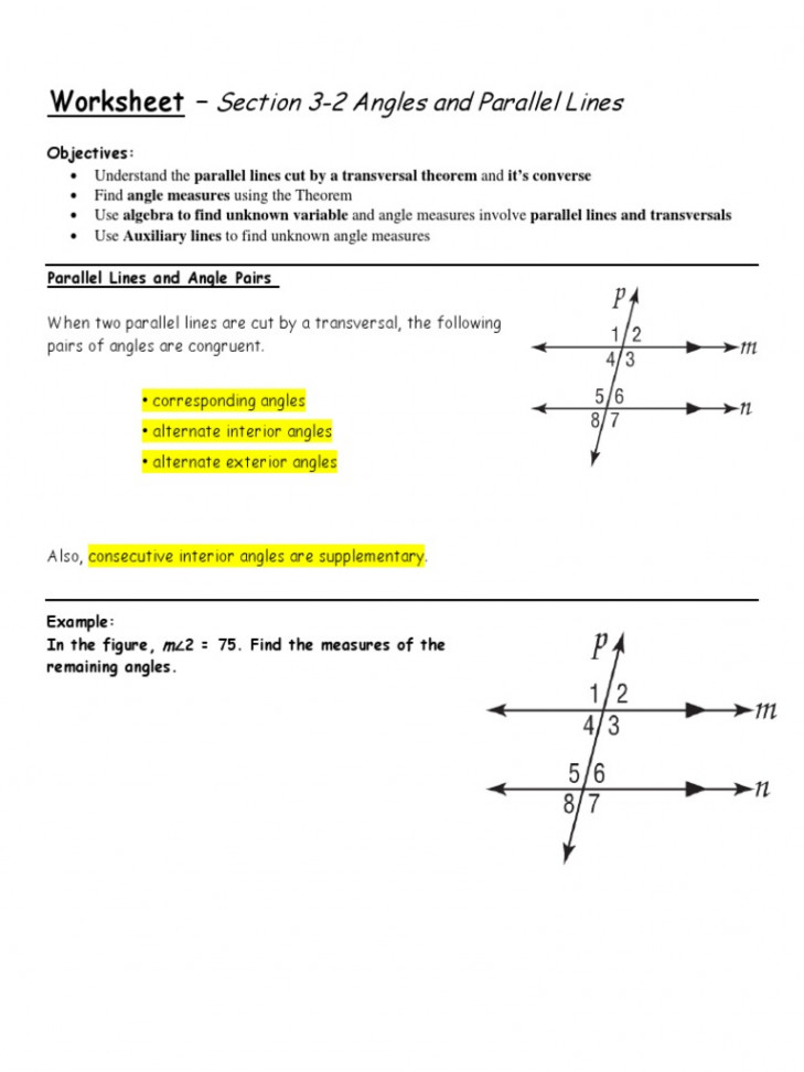 Worksheet Section  Angles and Parallel Lines  PDF  Elementary