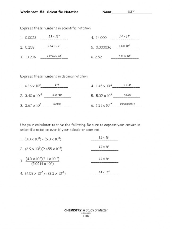 -8a-Scientific Notation WKST -Key PDF  PDF  Mathematical