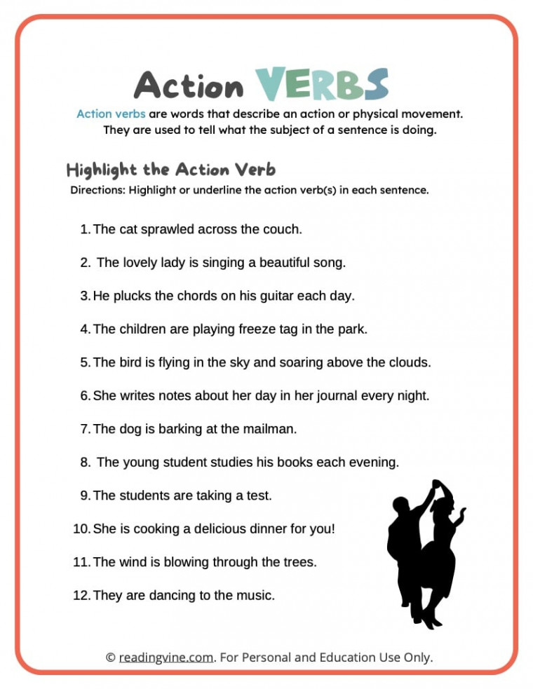 Action Verbs Worksheets, Definition, Examples - ReadingVine