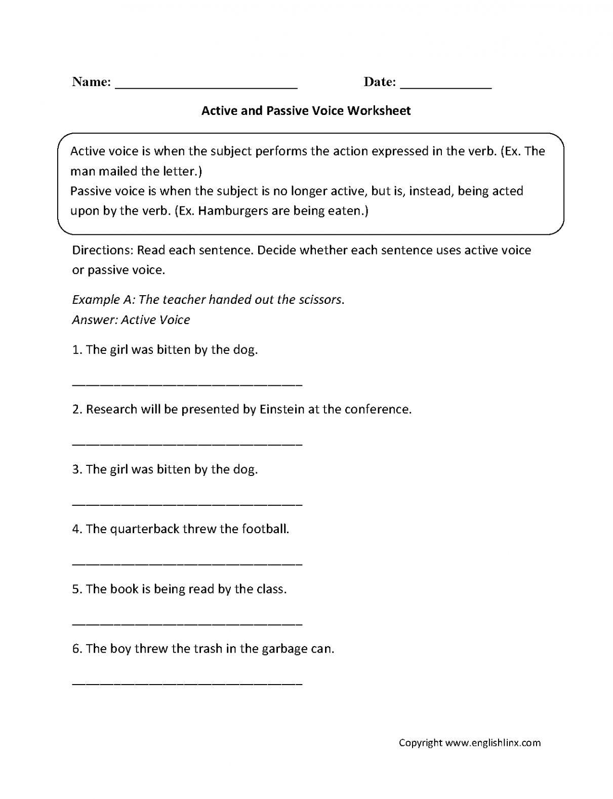 Active and Passive Voice Worksheets  Active and passive voice