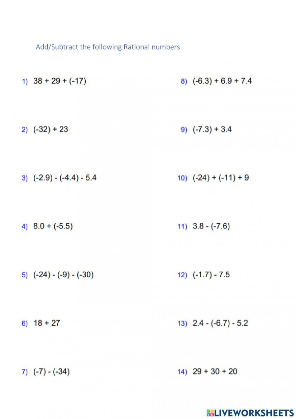 Add & Subtract exercise  Live Worksheets